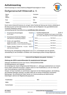 Mitgliedsantrag Dorfgemeinschaft Wildenrath Seite 1