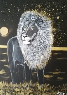 lion noir tableau acrylique peinture