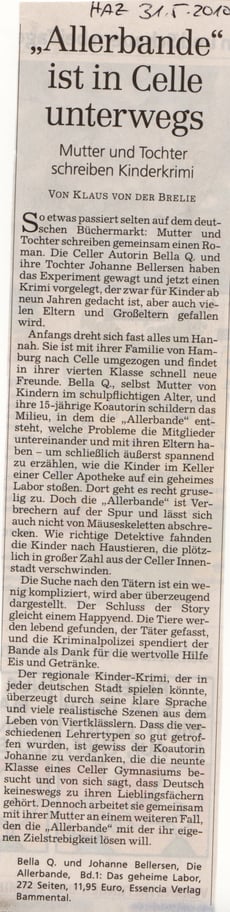 Besprechung der Allerbande in der Hannoverschen Allgemeinen Zeitung 31.05.2010