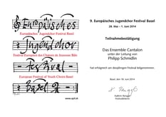Zertifikat Europäisches Jugendchorfestival Basel