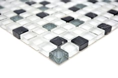 Mosaico Marmo Vetro 15mm Natural Trix White Grey Black