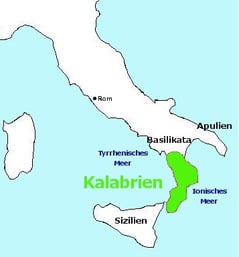 Karte: Lage Kalabriens in Italien - Stiefelspitze