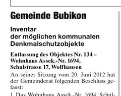 Falsche Hausnummer in der amtlichen Publikation vom Freitag