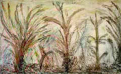 Vegetation, Kreide und Kohle und Acryl und Holz, 80x 130 cm, 400 €