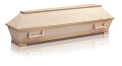 "Sarg München" Sarg aus Multiplex Pappel  Tanne furniert  Farbe natur, patiniert hell, lackiert  Kastenfüsse  Palme geprägt  Holzgriffe 855  Kugelschrauben Gold /Anteil Angehörige Fr. 1035.-