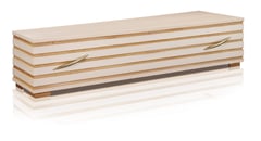 Kunstsarg aus Massivholz  Birke furniert, Eichen Hohlkehlen  Farbe ntur, lackiert  Eckfüsse  Metallgriffe Nr. 19 GOLD / Preis auf Anfrage