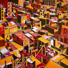 City 02 l 20215 l 120x120 cm l Papier auf Holz