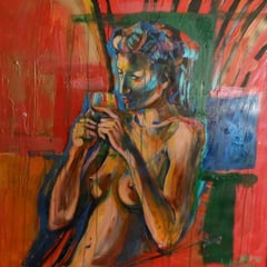 Akt mit Weinglas 1 * 1 m  / Acryl / Leinwand