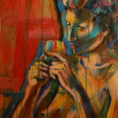 Akt mit Weinglas 1 * 1 m  / Acryl / Leinwand