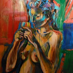 Akt mit Weinglas 1 * 1 m  / Acryl / Leinwand