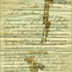 Nazaire Levasseur envoie un télégramme à Lucien Comettant (L.O. Comettant) pour le féliciter du futur mariage entre sa fille Renée et le comptable Henri Paquet. Le 11 février 1903