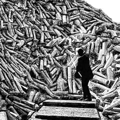 Bois écorcé tombant dans un transporteur souterrain pour être chargé sur wagon