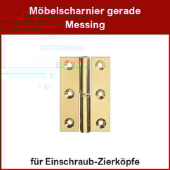 Möbelscharnier Messing, gerade, mit Bohrung für Einschraub-Zierköpfe