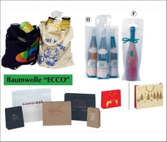 Baumwolltaschen, Papiertaschen und Flaschentaschen, mit Logodruck