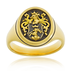 Wappenring in Gelbgold mit persönlichem Familienwappen, von der Goldschmiede OBSESSION