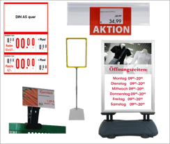 Verkaufsförderung z. B. Dachaufsteller, Kundenstopper, Getränkeschilder, O&G Preiskassetten