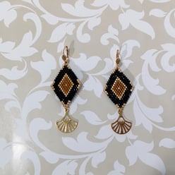 Boucles d'oreille art déco noires et marron