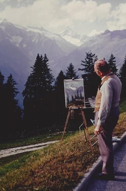 E. Guatelli beim Malen im Wallis 