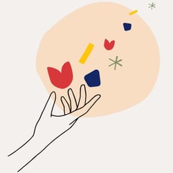 illustration main tendue vers le haut avec logo 8mars