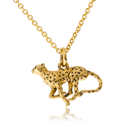 Handgefertigte Anhänger auf Kundenwunsch von der Goldschmiede OBSESSION Zürich und Wetzikon. Model Gepard in Gelbgold mit Ankerkette.