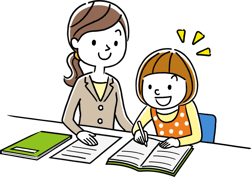 ［イラスト］勉強する親子