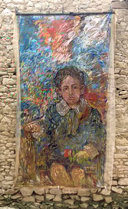 MON PERE À 10 ANS, acrylique sur Papur, 2 m x 4 m, 2023