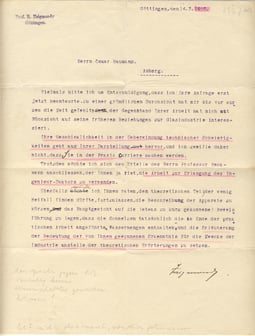 1910 Brief von Prof. Zsigmondy über seine Promotionsarbeit