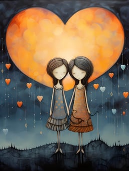 zwei maedchen vor einem Herz Grafikbild