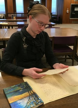 Hieber with Driscoll's letters at Kent State Special Collections Library