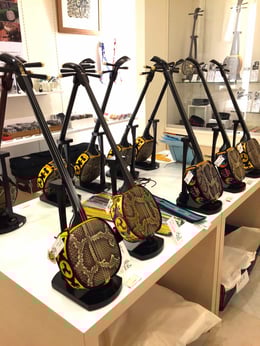 沖縄三線製作事業共同組合作の三線がずらり