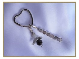 Schutzengel Geschenk - Herz Schlüsselanhänger und Schutzengel mit Heilsteinperle