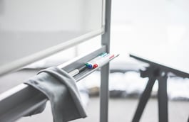 Whiteboard mit Stiften und Lappen