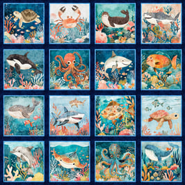 Deep Sea Dazzle, Undersea Picture Patches Navy, QT Fabrics 05079850825