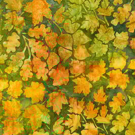 Grüne und gelbe Blätter auf grün, Batik, Robert Kaufman, 11016750617