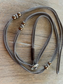 Showleine braun/beige Diamond mit Herzchen Beads Zugstopp und Handschlaufe II