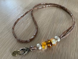 Pfeifenband echtes Damaso Leder braun mit verschiedenen Brauntönen Beads Klimbim Herz mit Pfötchen/Love my Dog