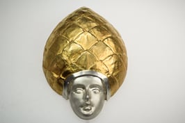 "Cisa": Stadtgöttin Augsburgs vor Kaiser Augustus, mittel - Gesicht 925/- Sterling Silber Zirbelnusskrone Gold plattiert