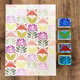lot de 4 tampons, 2 fleurs et 2 feuilles