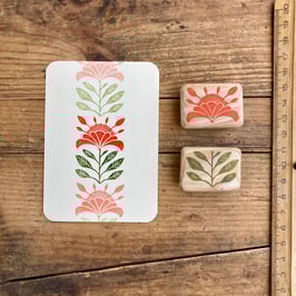 Lot de 2 tampons fleur orange et feuilles vert foncé