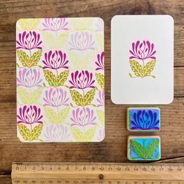 Lot de 2 tampons fleur rose et feuilles vert clair