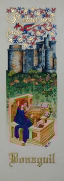 "Il était une fois Bonaguil et Christine de Pizan" Enluminure encadrée. Création Sandra Clerbois.