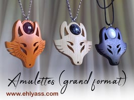 Amulette Tête de Renard / loup sculpté + pierre