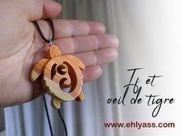 Amulette Tortue en bois + Pierre ronde 8mm