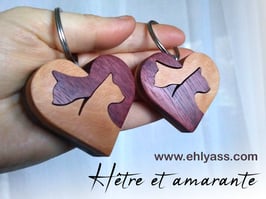 Porte-clés Coeur de Chats en plusieurs bois