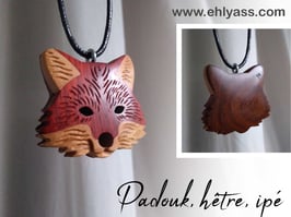 Amulette Tête de Renard (3 bois) sculptée