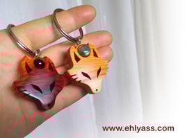 Porte-clé ou bijou de sac Tête de Renard / loup + pierre