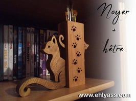 Pot à pinceaux ou crayons Deux Chats en deux bois