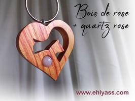 Porte-clé / bijou de sac Coeur de chats + pierre