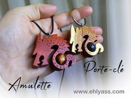 Amulettes Dragons en bois + Pierres