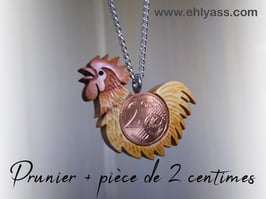 Pendentif Coq français + pièce de monnaie
